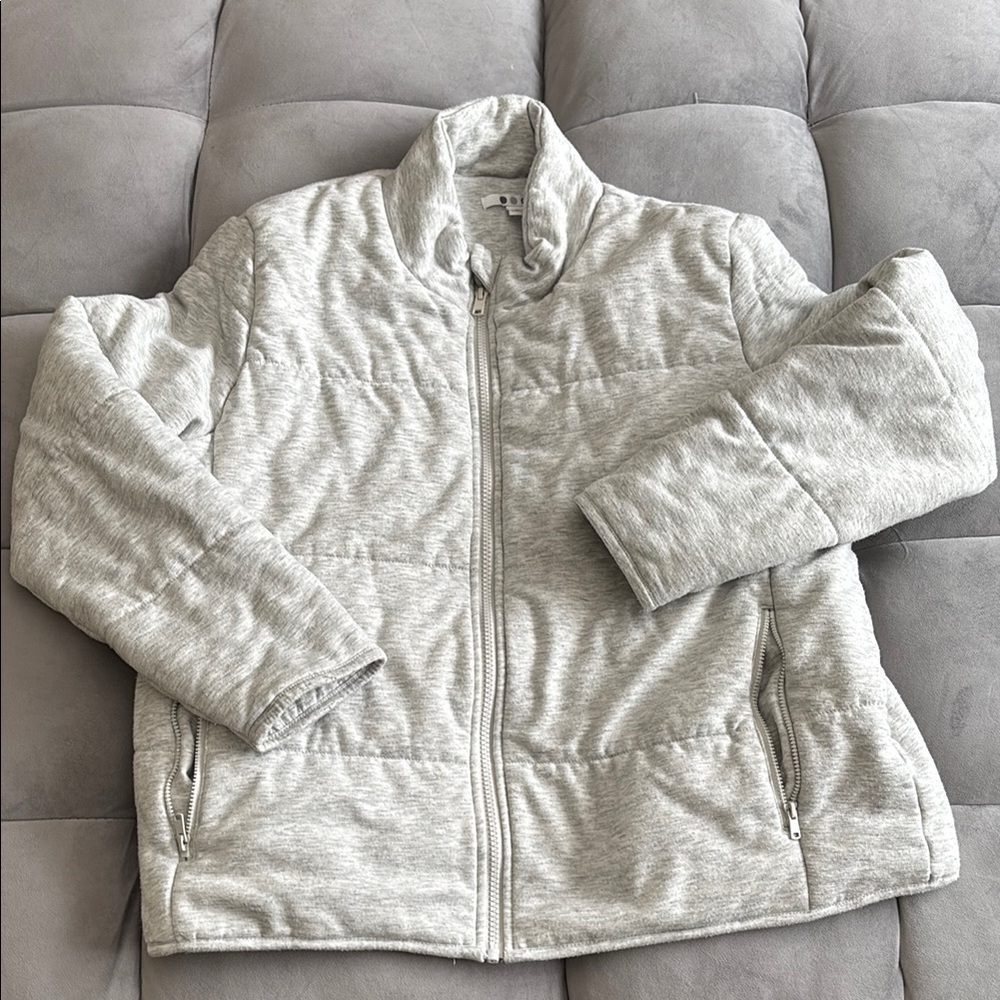 Three Dots Gray Zip-Up Puffer Jacket size Large